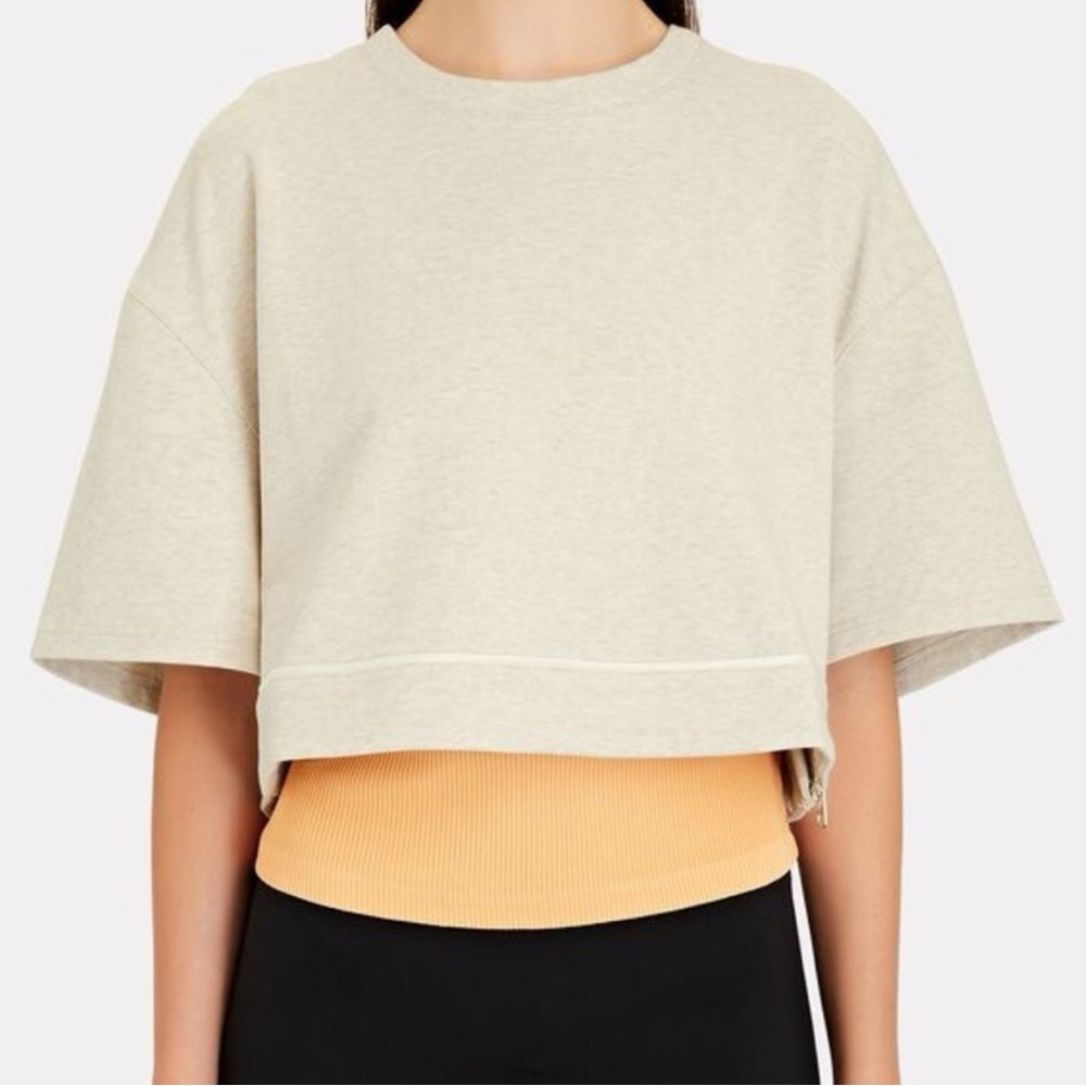 VARLEY Fenton Cropped Sweatshirt Boxy Short Sleeve Tee Ivory Marl